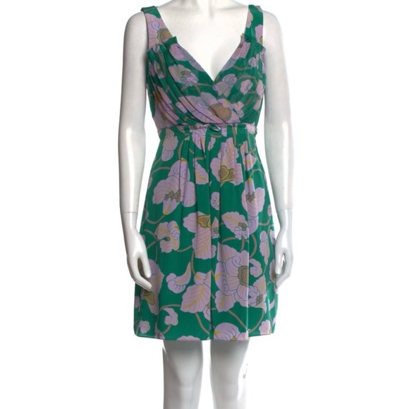 Tibi Dresses & Skirts - Tibi Green and Purple Floral Mini Silk Dress